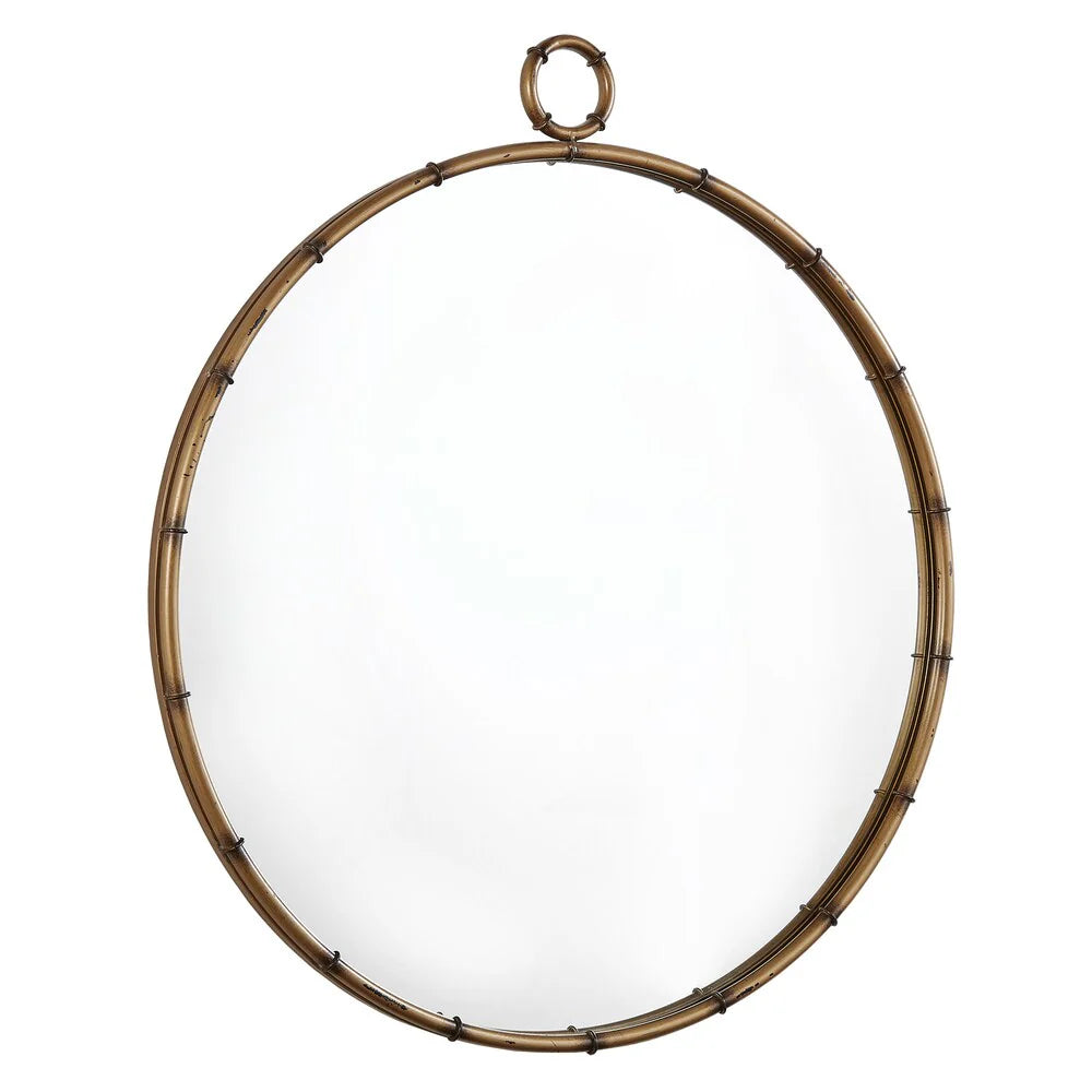 Antique Brass Finish Round Wall Mirror, Decorative Accent Mirror for Living Room, Bedroom and Entryway