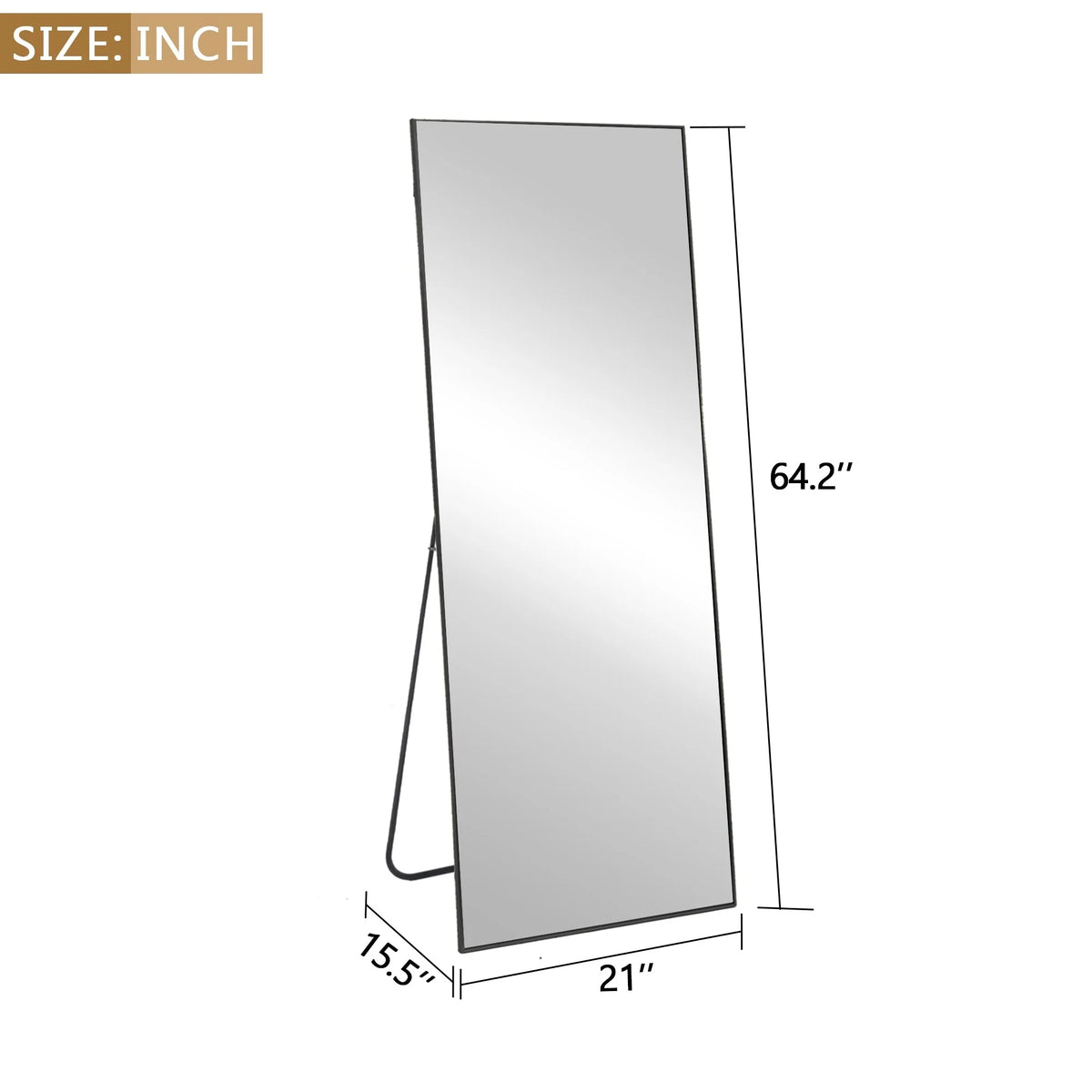 64x21 Full Length Floor Mirror, Large Full Body Aluminum Alloy Frame Standing Mirror with Stand and Wall Mount Option