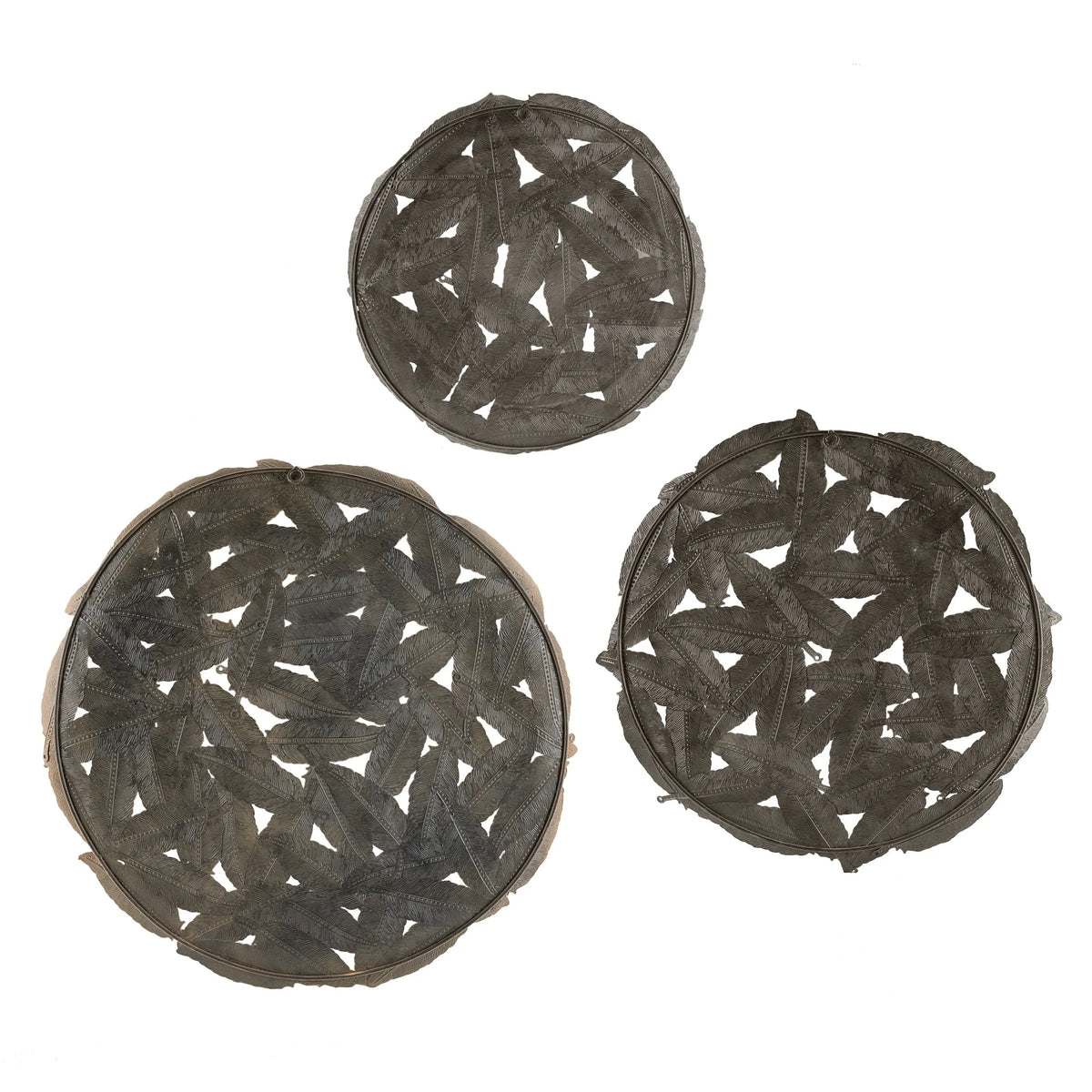 Textured Feather 3-Piece Metal Disc Wall Decor Set, Decorative Wall Art for Home