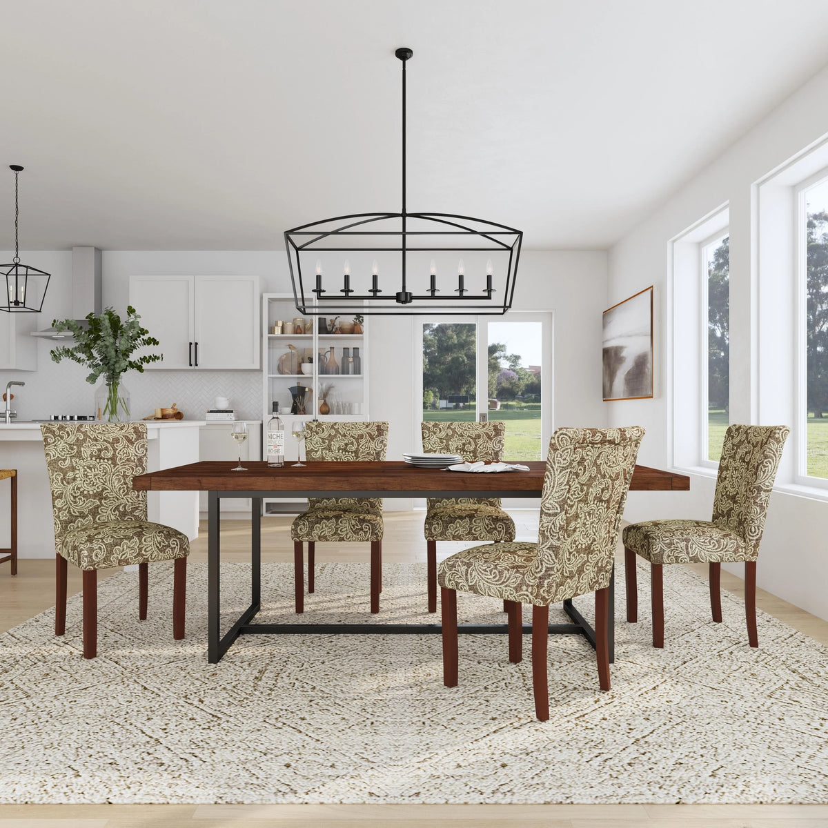 Set of 2 Upholstered Medallion Dining Chairs, Comfortable Parsons Style Chairs for Kitchen and Dining Room