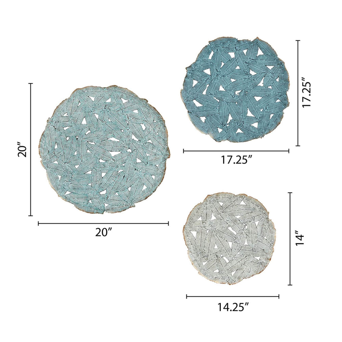 Textured Feather 3-Piece Metal Disc Wall Decor Set, Decorative Wall Art for Home