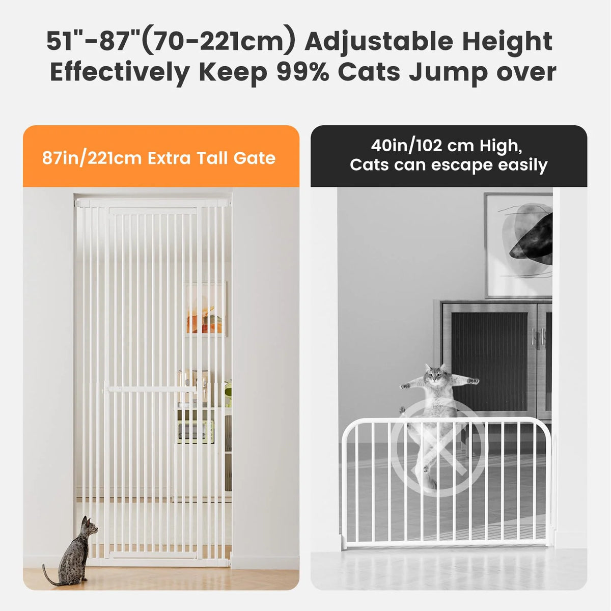 Extra Tall Cat Gate 51"-87", Wide Adjustable Pet Safety Gate for Doorways and Home