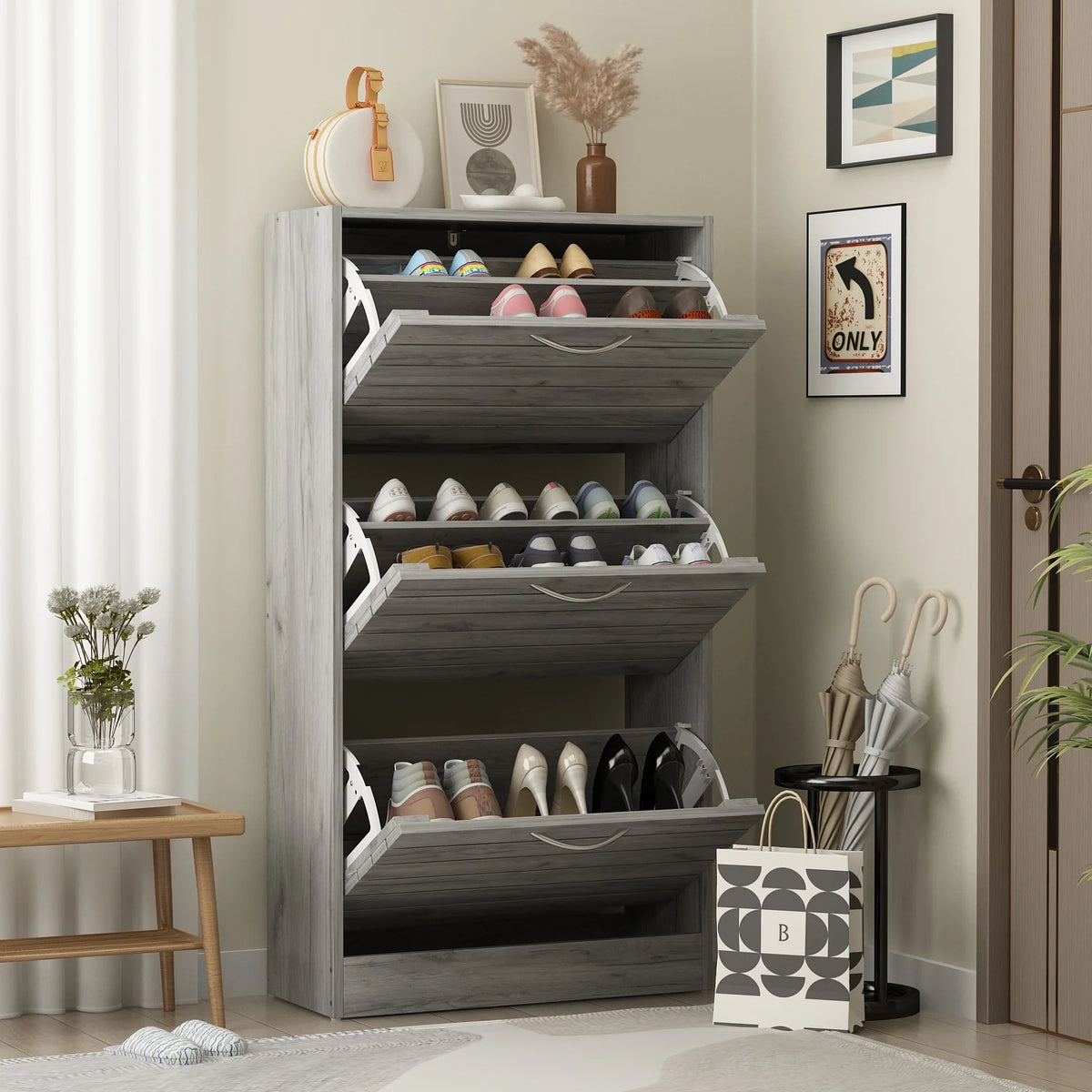 Modern Shoe Storage Cabinet for Entryway and Hallway, Space-Saving Shoe Organizer