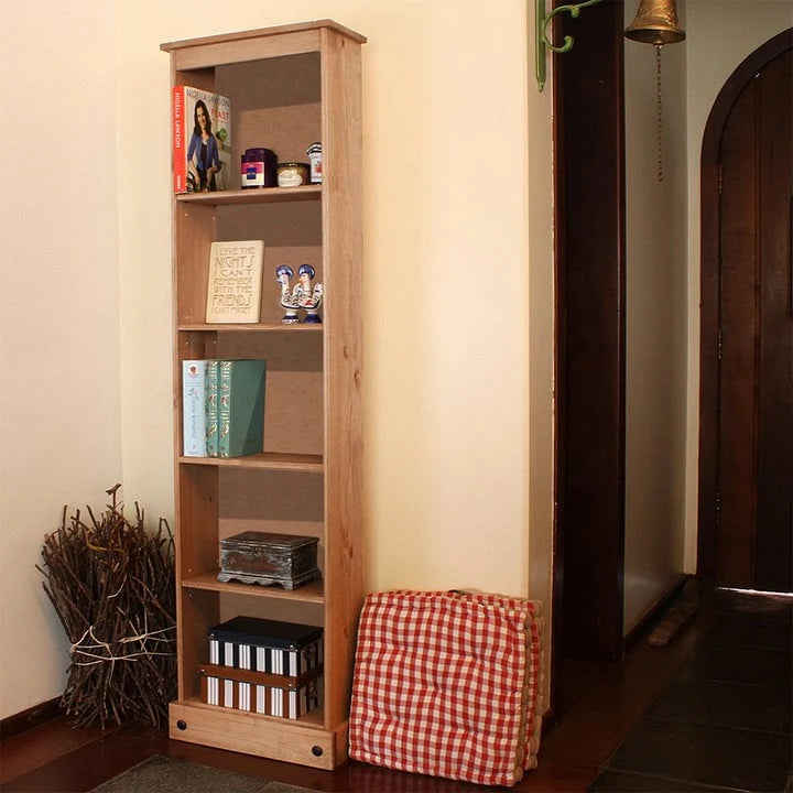 Tall Narrow Wood Bookcase, Slim Freestanding Bookshelf for Small Spaces, Home Office and Living Room