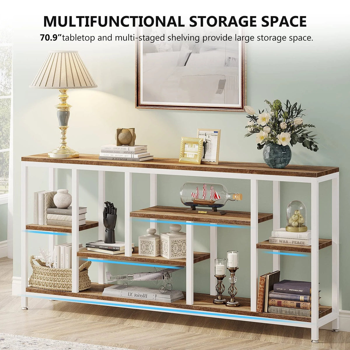 70.9 Inch Console Sofa Table with Storage, 3-Tier Entryway Table for Hallway