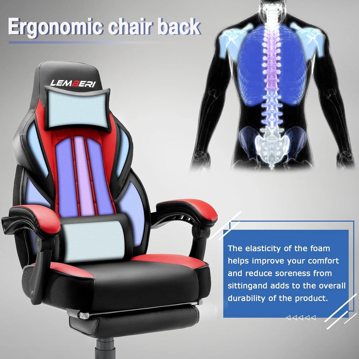 Big and Tall Gaming Chair with Footrest, 400 LB Capacity Ergonomic Video Game Chair for Home and Gaming