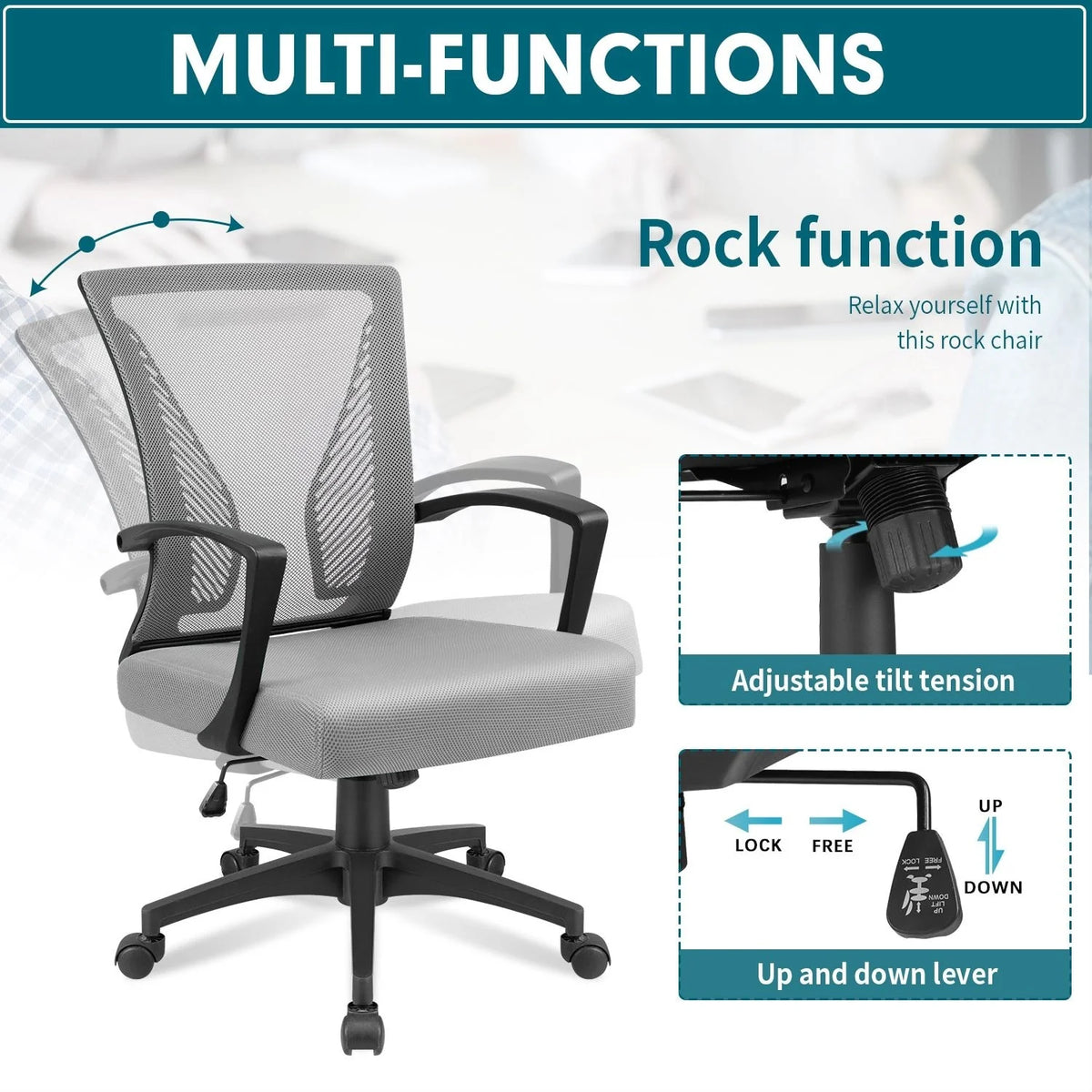 Ergonomic Mesh Office Chair with Lumbar Support, Breathable Computer Desk Chair