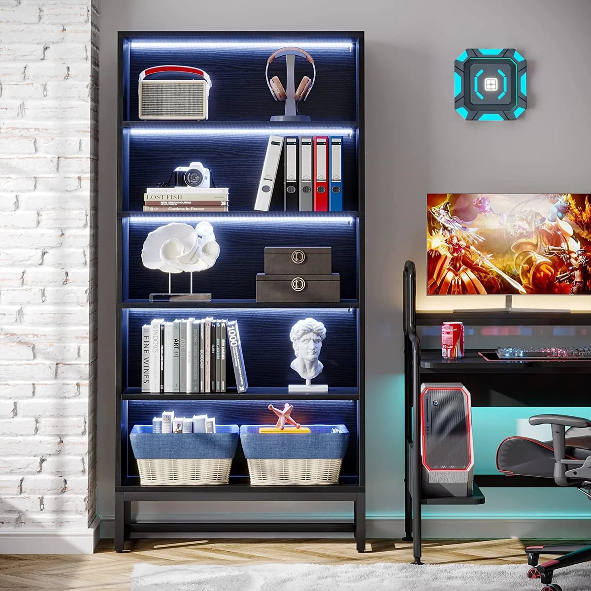 70.87 Inch Tall 5-Tier Bookcase, Large Bookshelf with 31.5 Inch Wide Storage