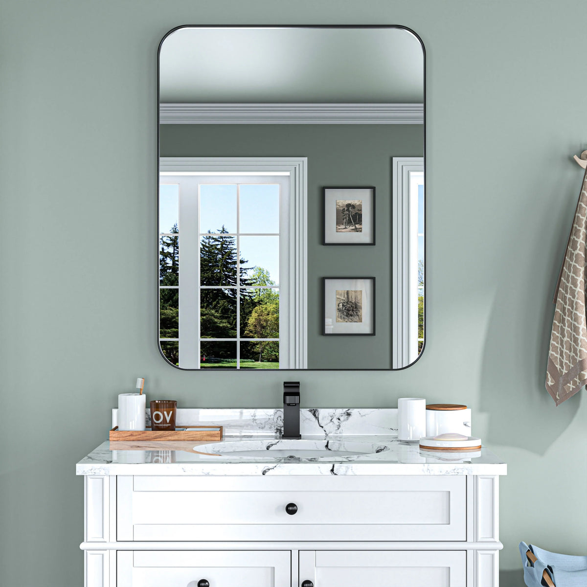 Aluminum Alloy Rounded Corner Vanity Mirror, Modern Wall Mounted Mirror for Bathroom, Bedroom and Home Decor