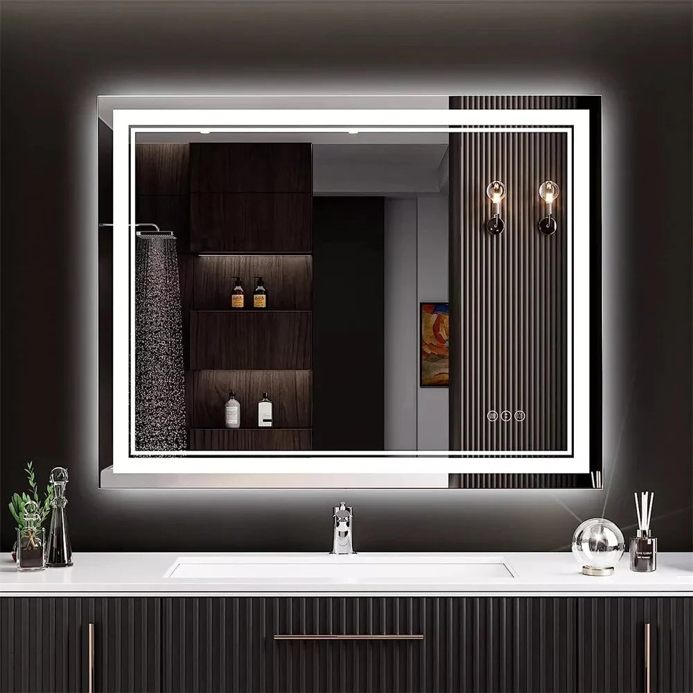 Extra Large LED Lighted Bathroom Mirror, Anti-Fog Wall Mounted Vanity Mirror with 3 Colors