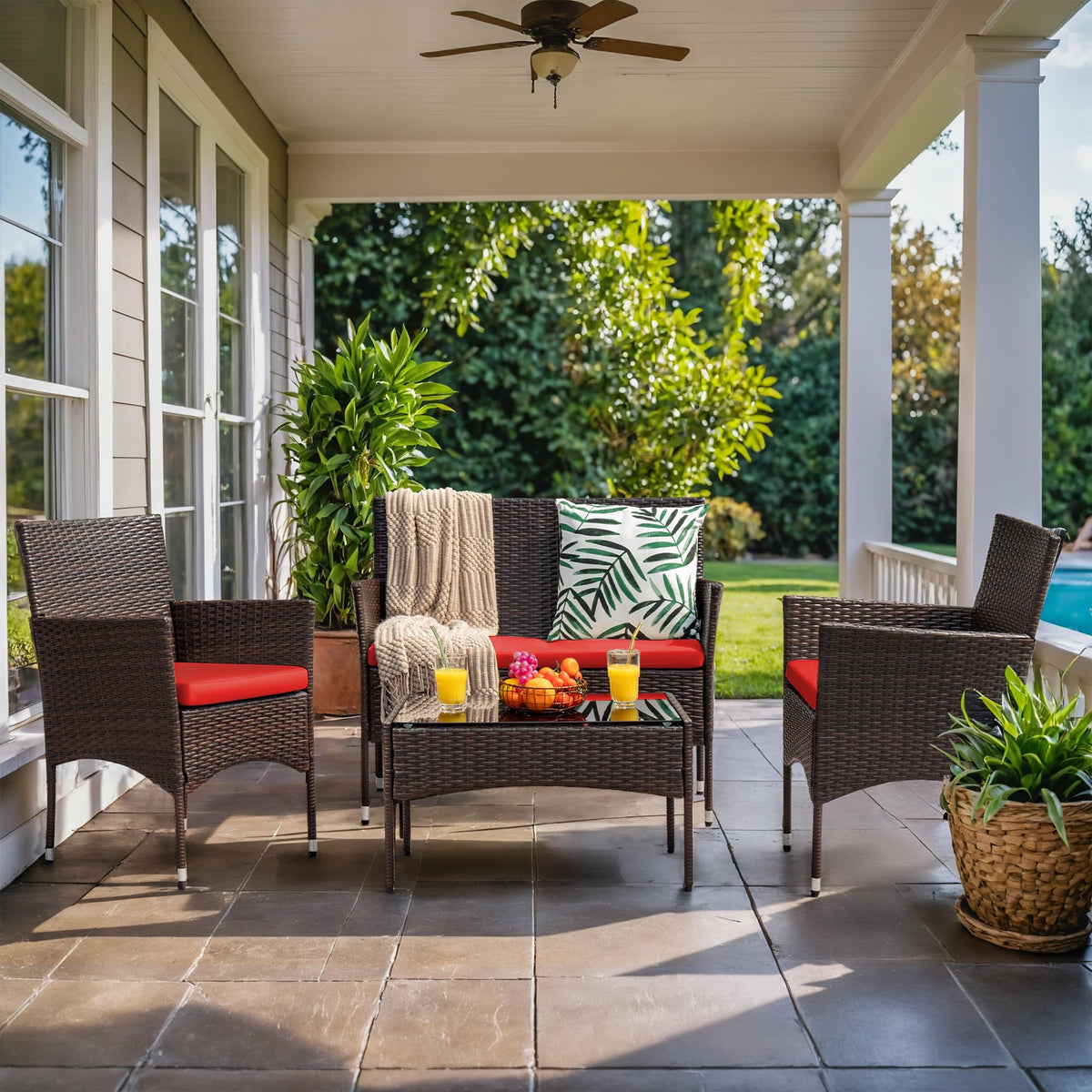 4-Piece Outdoor Patio Furniture Set, Rattan Wicker Chairs and Outdoor Seating Set