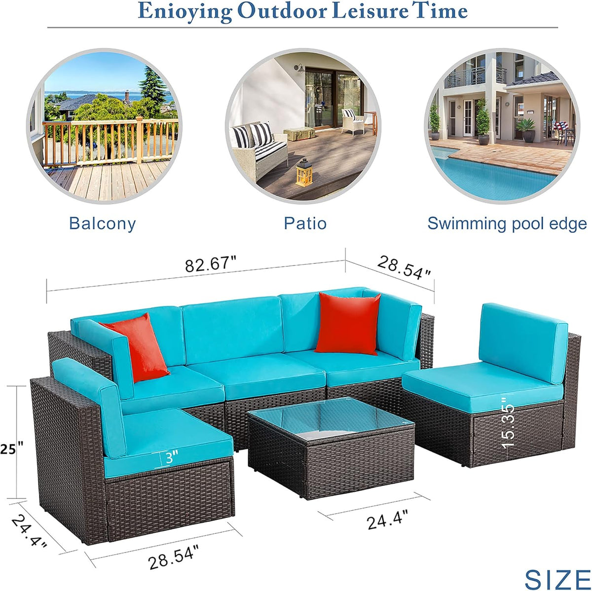 5-Piece All-Weather Patio Furniture Set with Ottoman, Outdoor Wicker Conversation Sofa Set with Cushions for Garden, Deck & Backyard