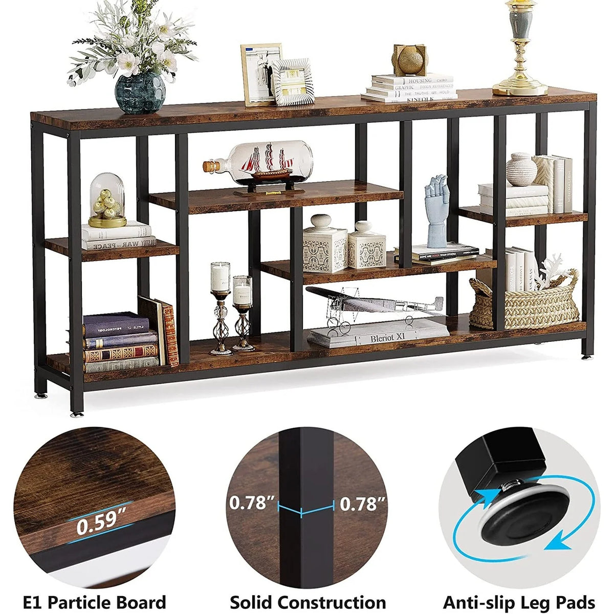 70.9 Inch Console Sofa Table with Storage, 3-Tier Entryway Table for Hallway