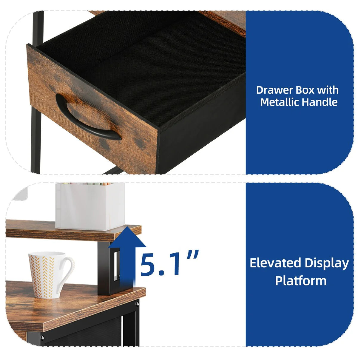 Small Computer Desk with Fabric Drawers and Monitor Stand, Compact Home Office Workstation for Small Spaces