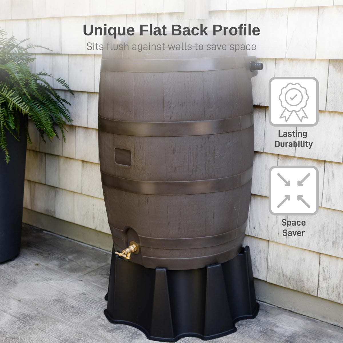 50 Gallon Rain Barrel with Brass Spigot, Large Outdoor Rainwater Collection and Storage Container for Garden