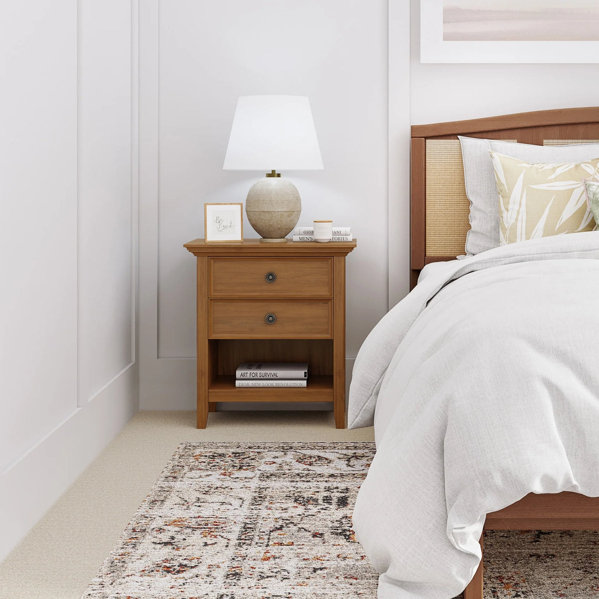 24 Inch Wide Solid Wood Nightstand, Bedside Table and Bedroom End Table