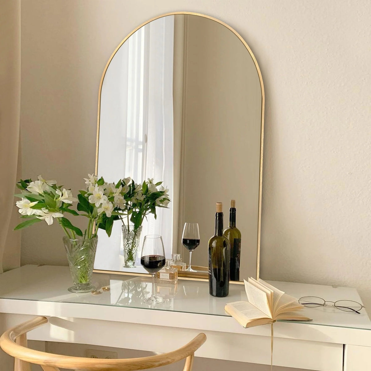 Modern Arch Aluminum Bathroom Wall Mirror, Wall Mounted Vanity Mirror for Bathroom, Bedroom and Home Decor