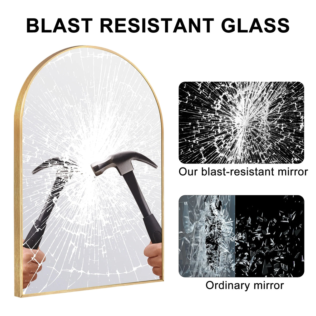Modern Arch Aluminum Bathroom Wall Mirror, Wall Mounted Vanity Mirror for Bathroom, Bedroom and Home Decor