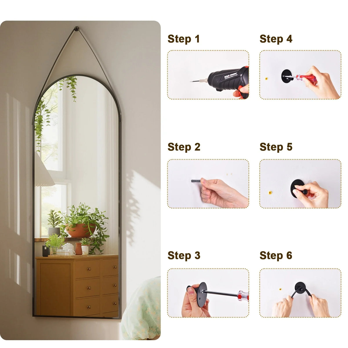 48 x 16 Inch Full Length Wall Mirror with Leather Strap, Hanging Full Body Mirror for Bedroom, Entryway and Home Decor