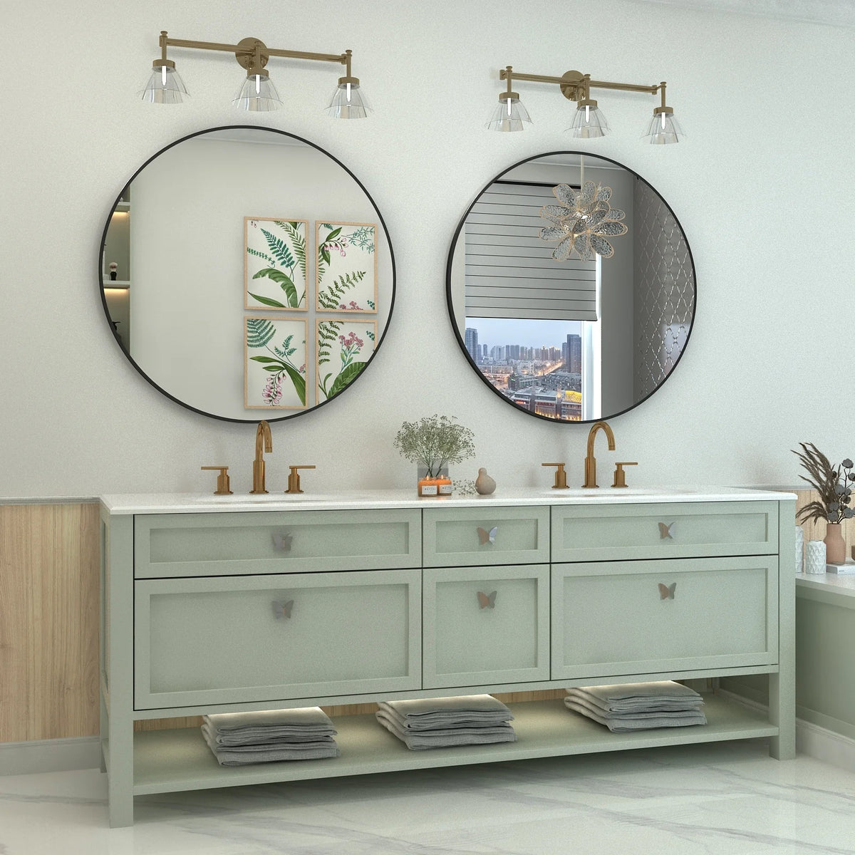 Round Metal Black Frame Bathroom Vanity Mirror, Wall Mounted Decorative Mirror