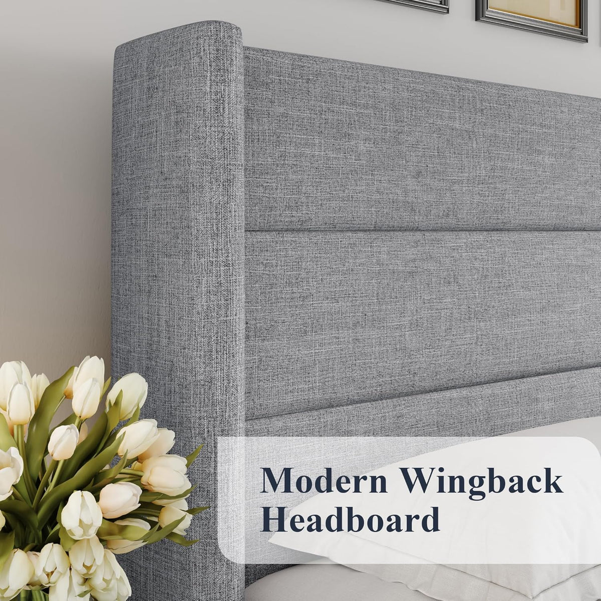 Queen Size Lift Up Storage Bed with Wingback Headboard, Upholstered Platform Bed Frame with Hidden Storage