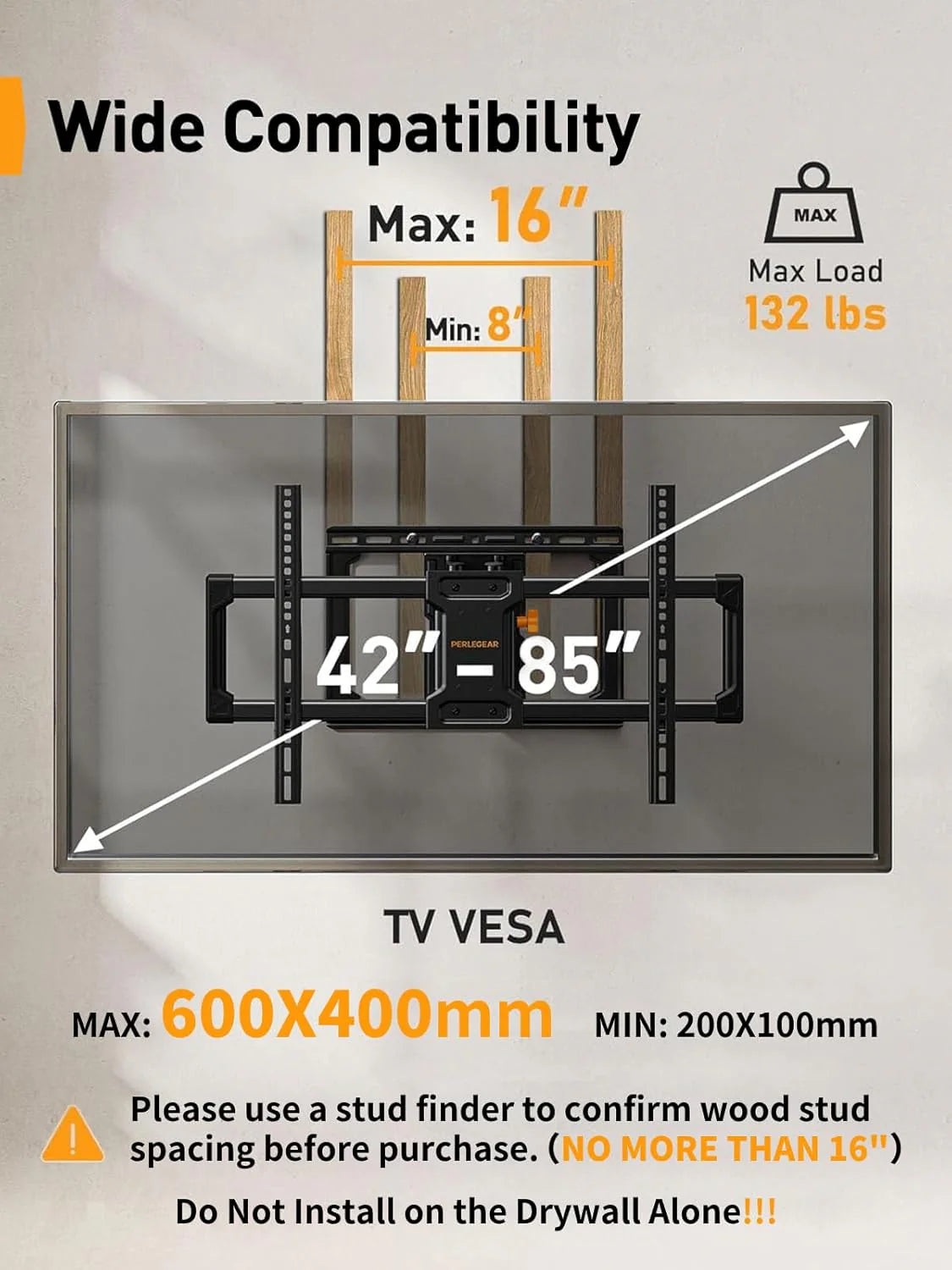 Full Motion TV Wall Mount for 42-85 Inch TVs, Adjustable Swivel Tilt Bracket for Flat Screen Televisions