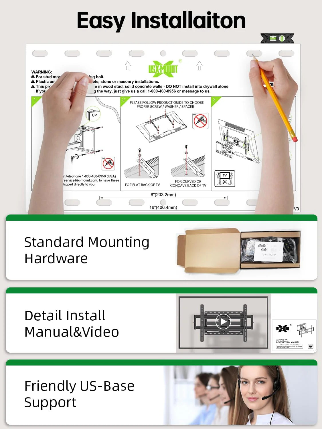 Full Motion TV Wall Mount for Most 42-86 Inch Flat Screen TVs, Adjustable Swivel and Tilt Bracket