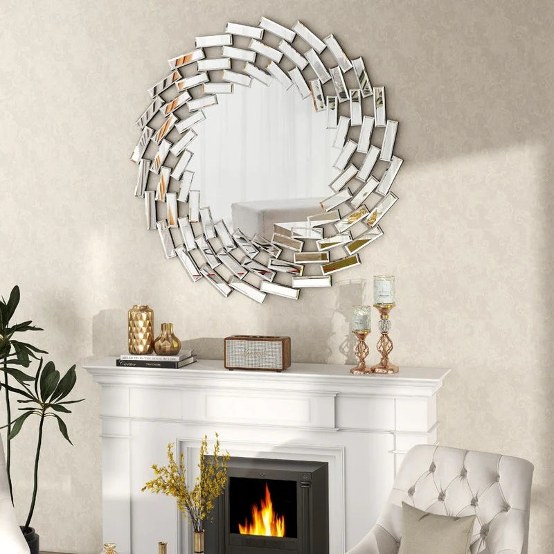 Round Sunburst Wall Mirror, Decorative Accent Mirror for Living Room, Bedroom and Entryway Home Decor