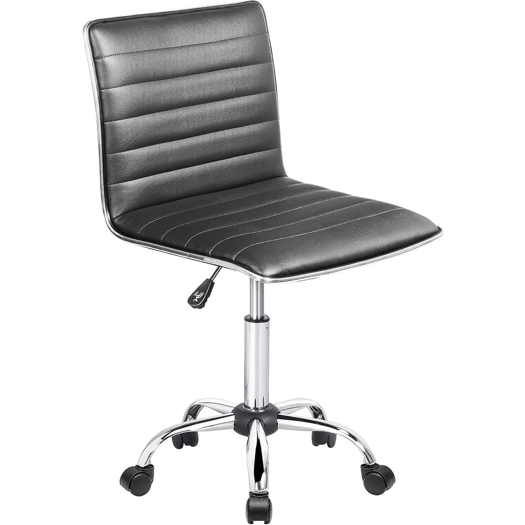 Adjustable Mid-Back Armless Swivel Office Chair, Ribbed Task and Vanity Chair for Small Spaces