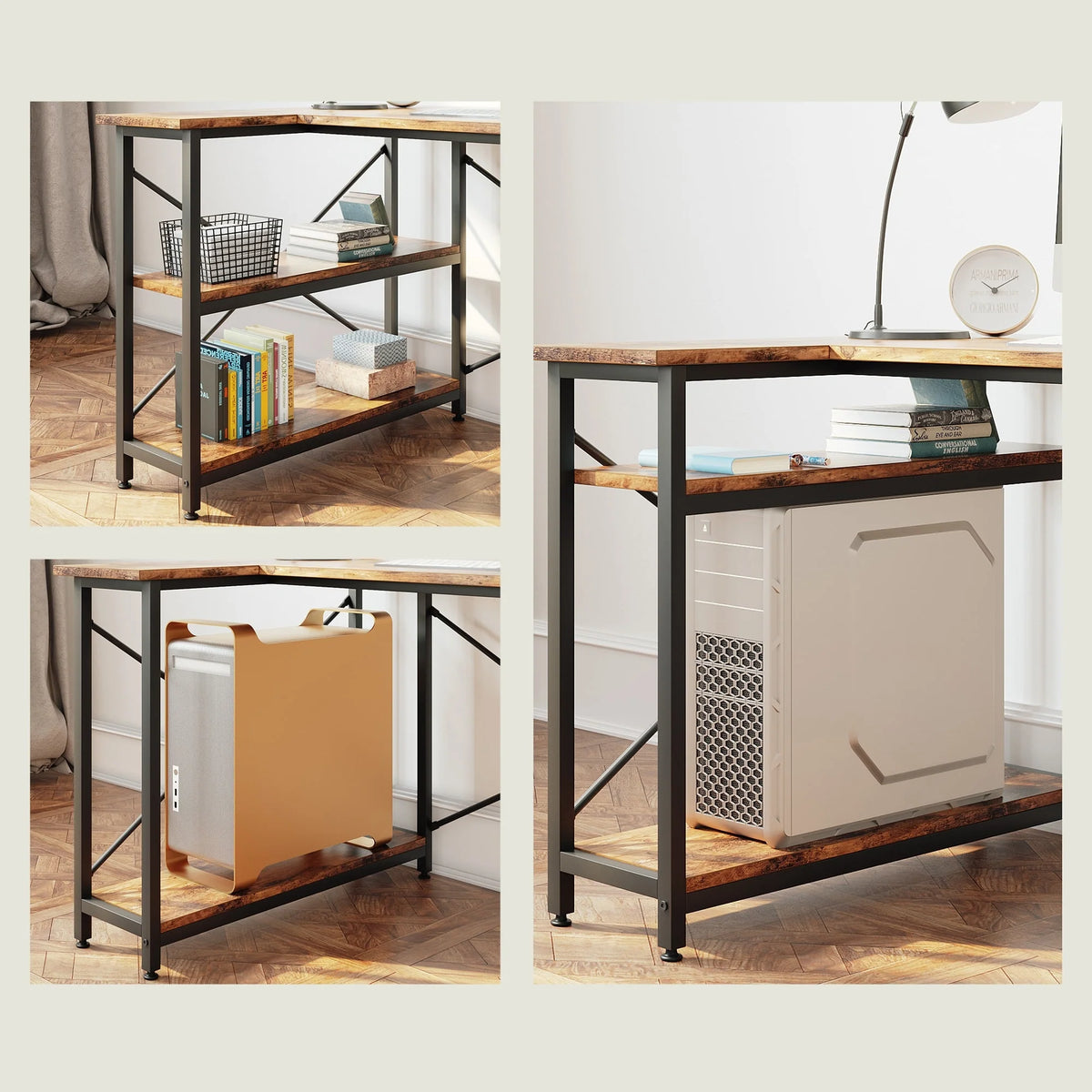 Small L Shaped Computer Desk with Storage Shelves, Compact Corner Workstation for Home Office and Study