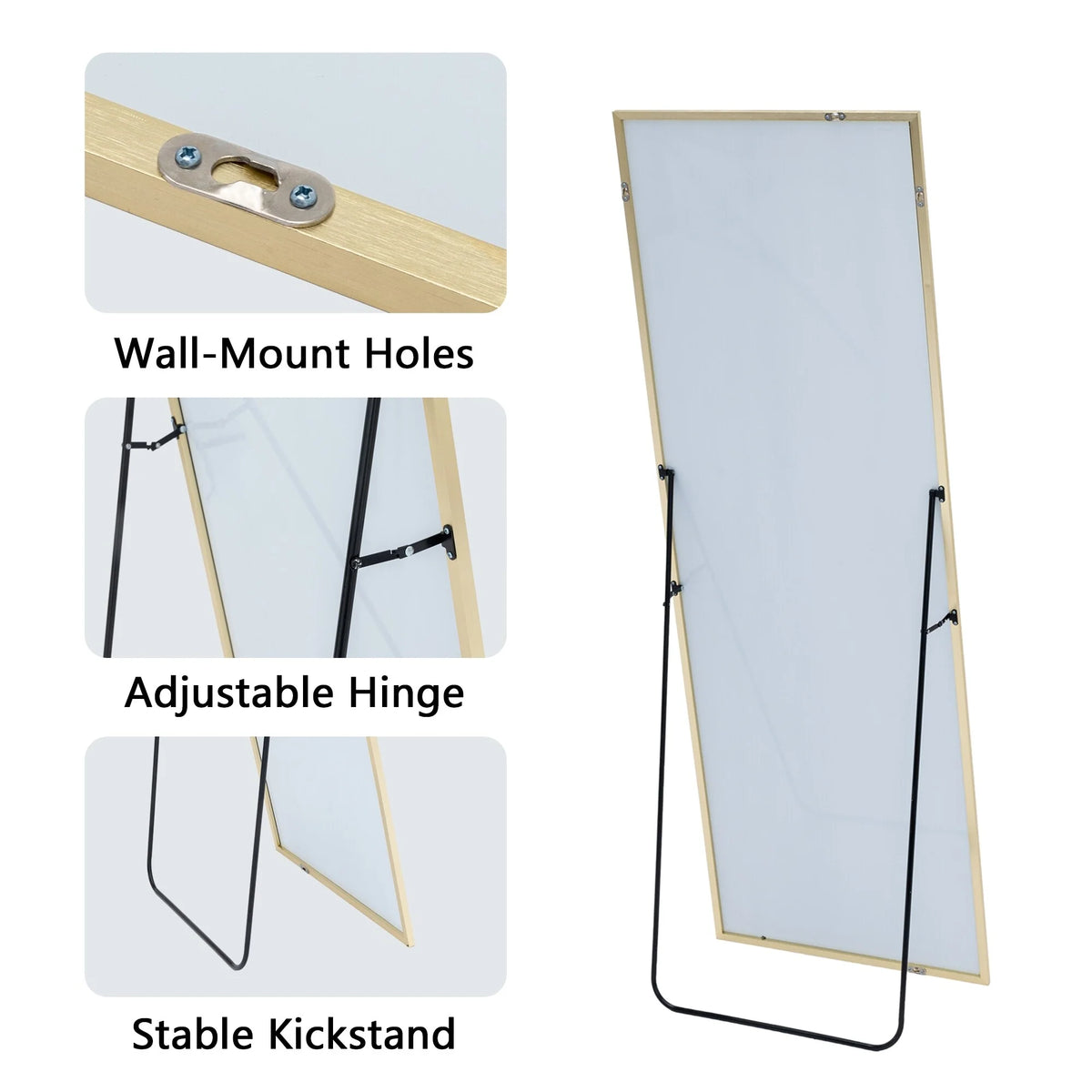 64x21 Full Length Floor Mirror, Large Full Body Aluminum Alloy Frame Standing Mirror with Stand and Wall Mount Option