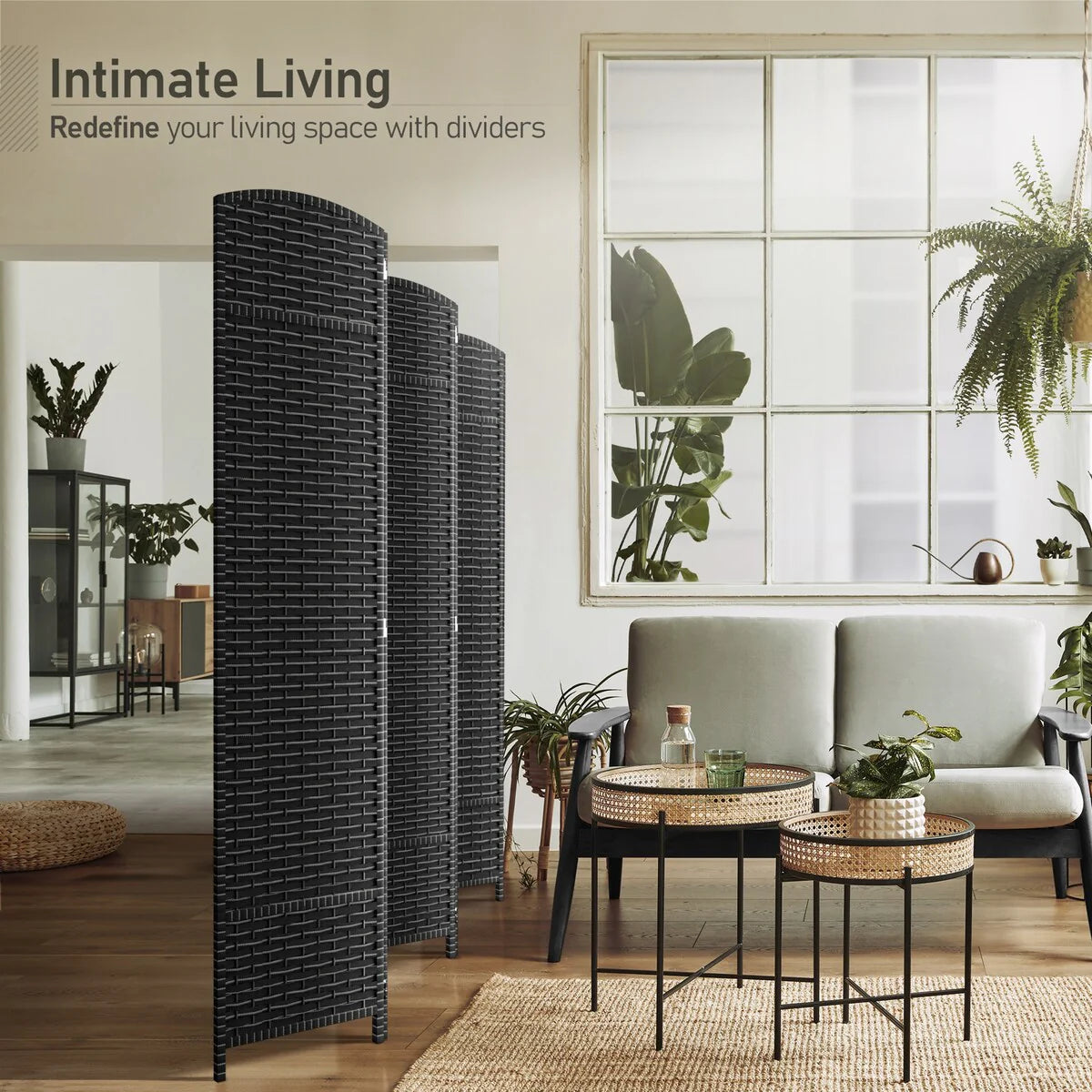 6 Panel Room Divider, 6ft Tall Extra Wide Folding Privacy Screen with Hand-Woven Mesh Panels