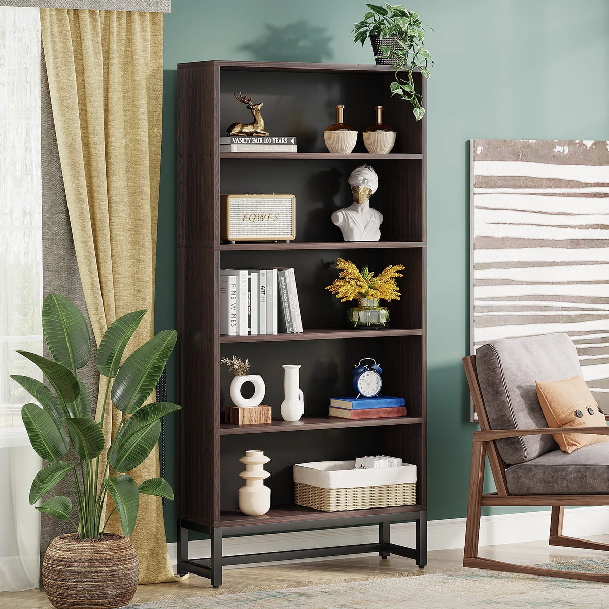 70.87 Inch Tall 5-Tier Bookcase, Large Bookshelf with 31.5 Inch Wide Storage