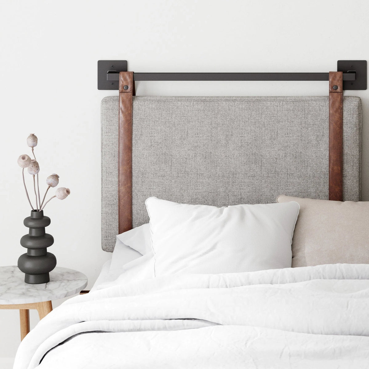 Wall Mount Upholstered Headboard with Metal Rail - Modern Bedroom Headboard