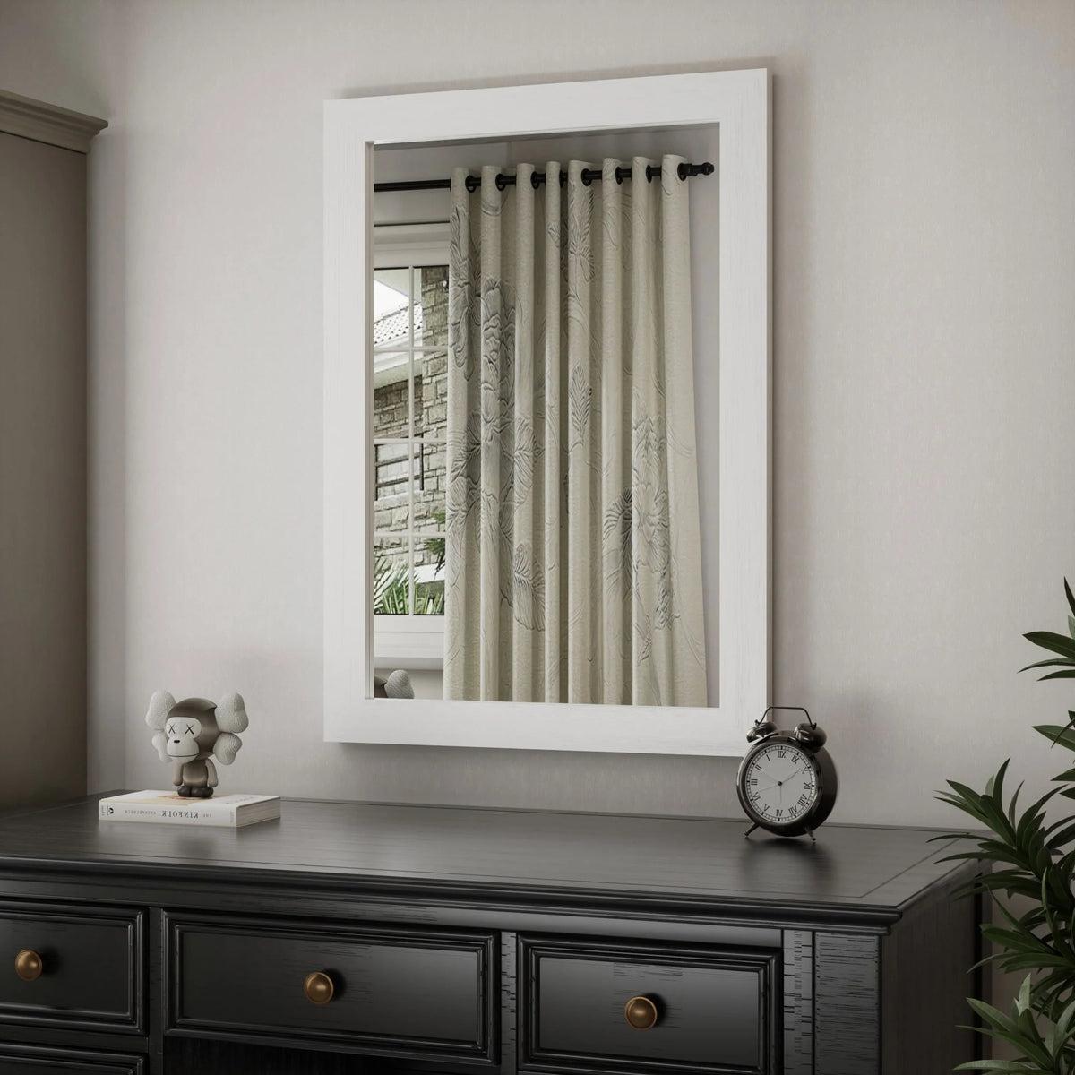 Modern Rectangular Wall Mirror with Wood Frame, Bathroom and Barn Door Mirror, Multiple Sizes