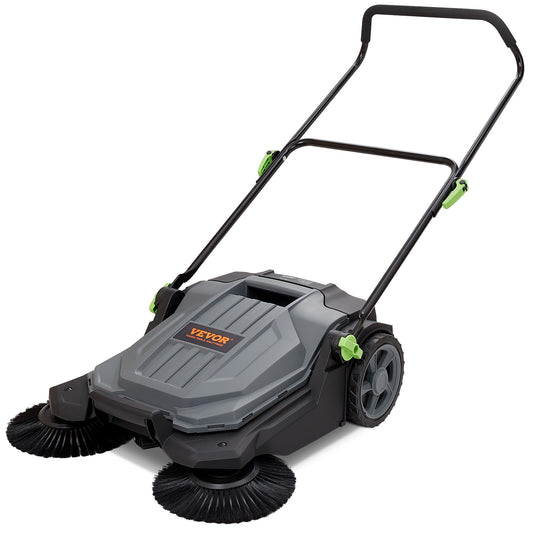 Walk-Behind Hand Push Floor Sweeper, 5-Gallon Waste Container, Manual Outdoor Sweeping Machine