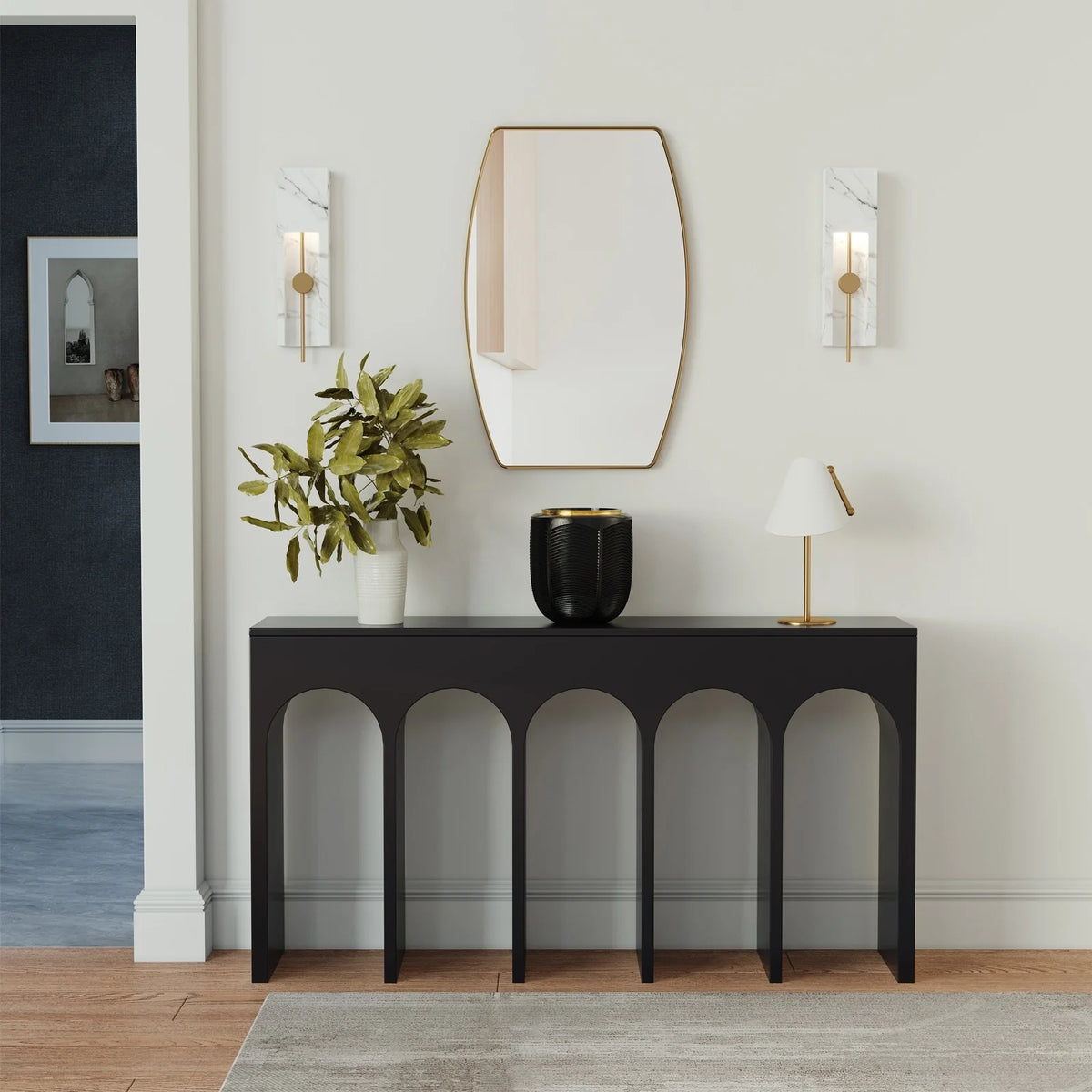 Modern Oblong Metal Wall Mirror, Decorative Elongated Hanging Mirror for Living Room, Bedroom and Entryway