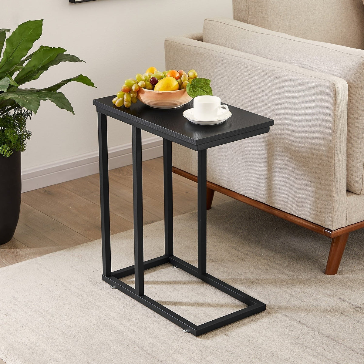 Set of 2 C-Shaped Sofa Side Tables, Small End Tables for Living Room, Bedside and TV Tray