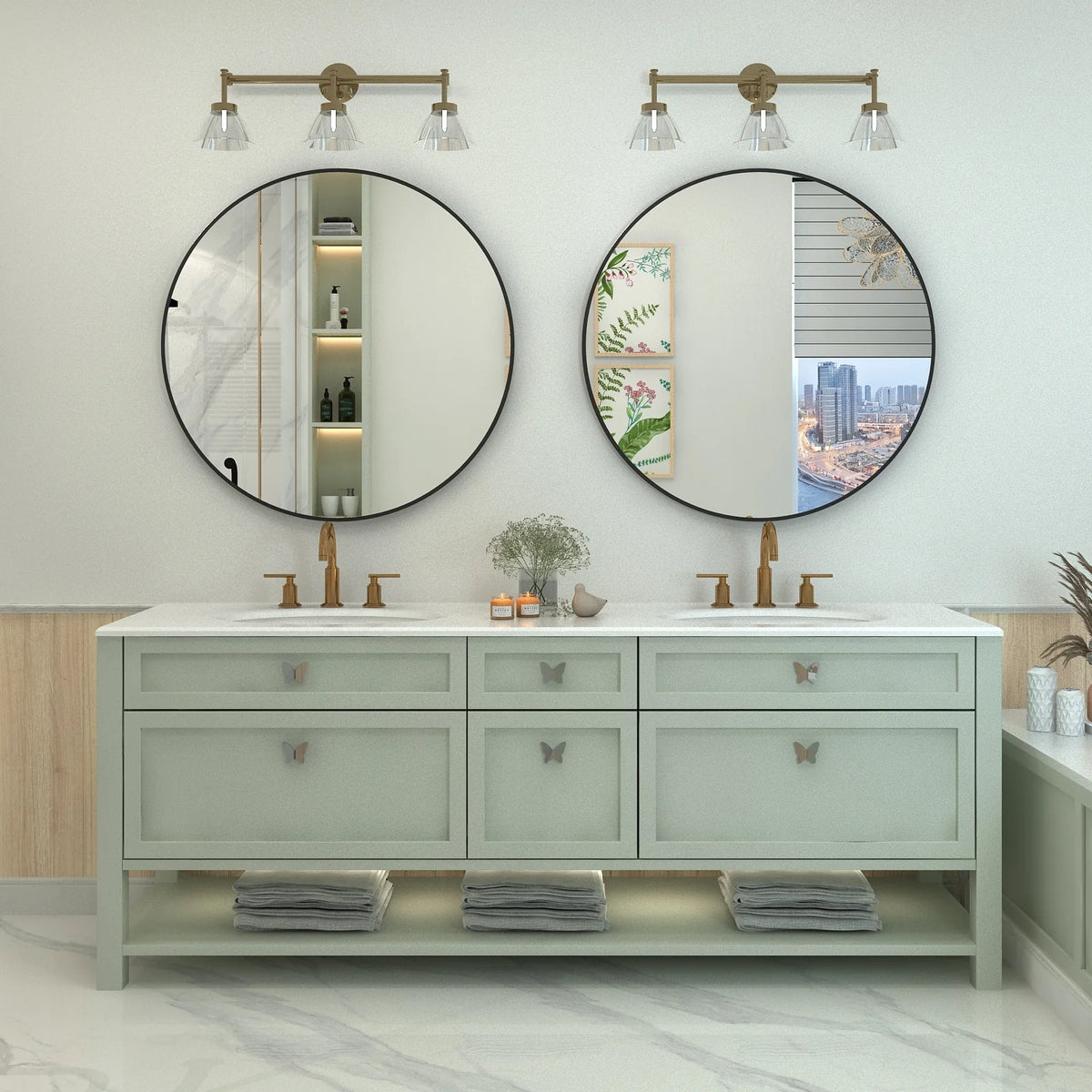 Round Metal Black Frame Bathroom Vanity Mirror, Wall Mounted Decorative Mirror