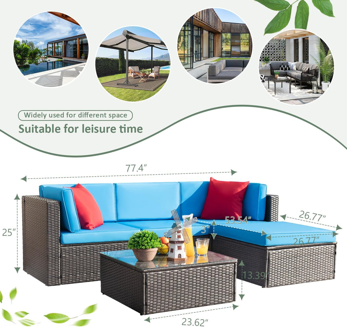 5-Piece All-Weather Patio Furniture Set with Cushions, Outdoor Wicker Conversation Sofa Set for Garden, Deck & Backyard