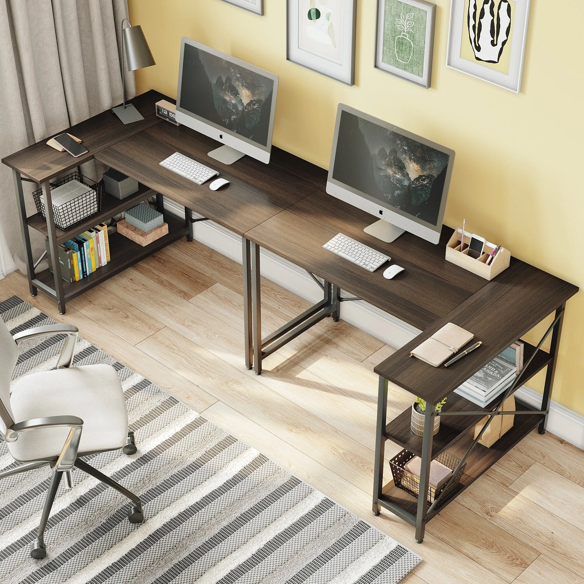Small L Shaped Computer Desk with Storage Shelves, Compact Corner Workstation for Home Office and Study