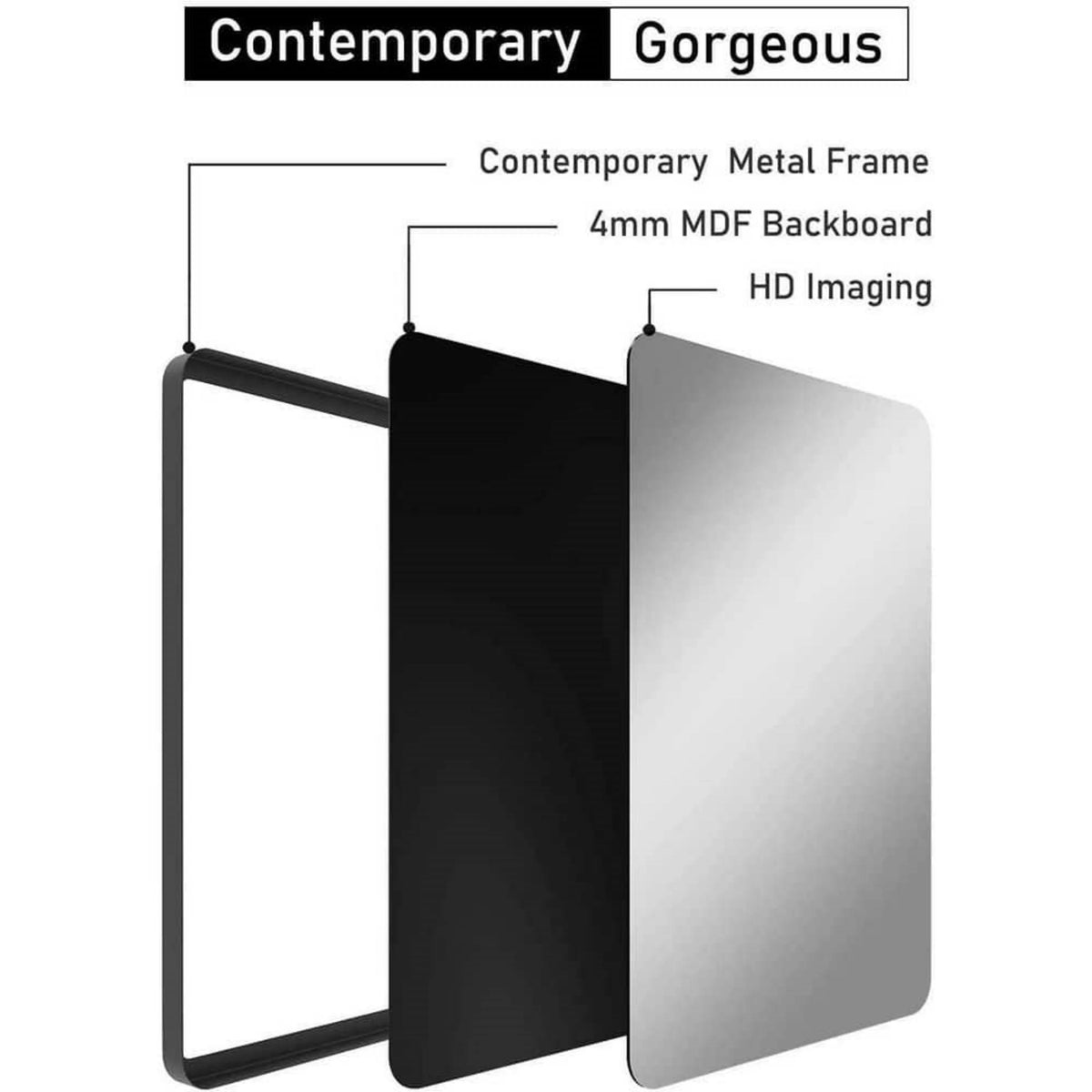Aluminum Alloy Rounded Corner Vanity Mirror, Modern Wall Mounted Mirror for Bathroom, Bedroom and Home Decor
