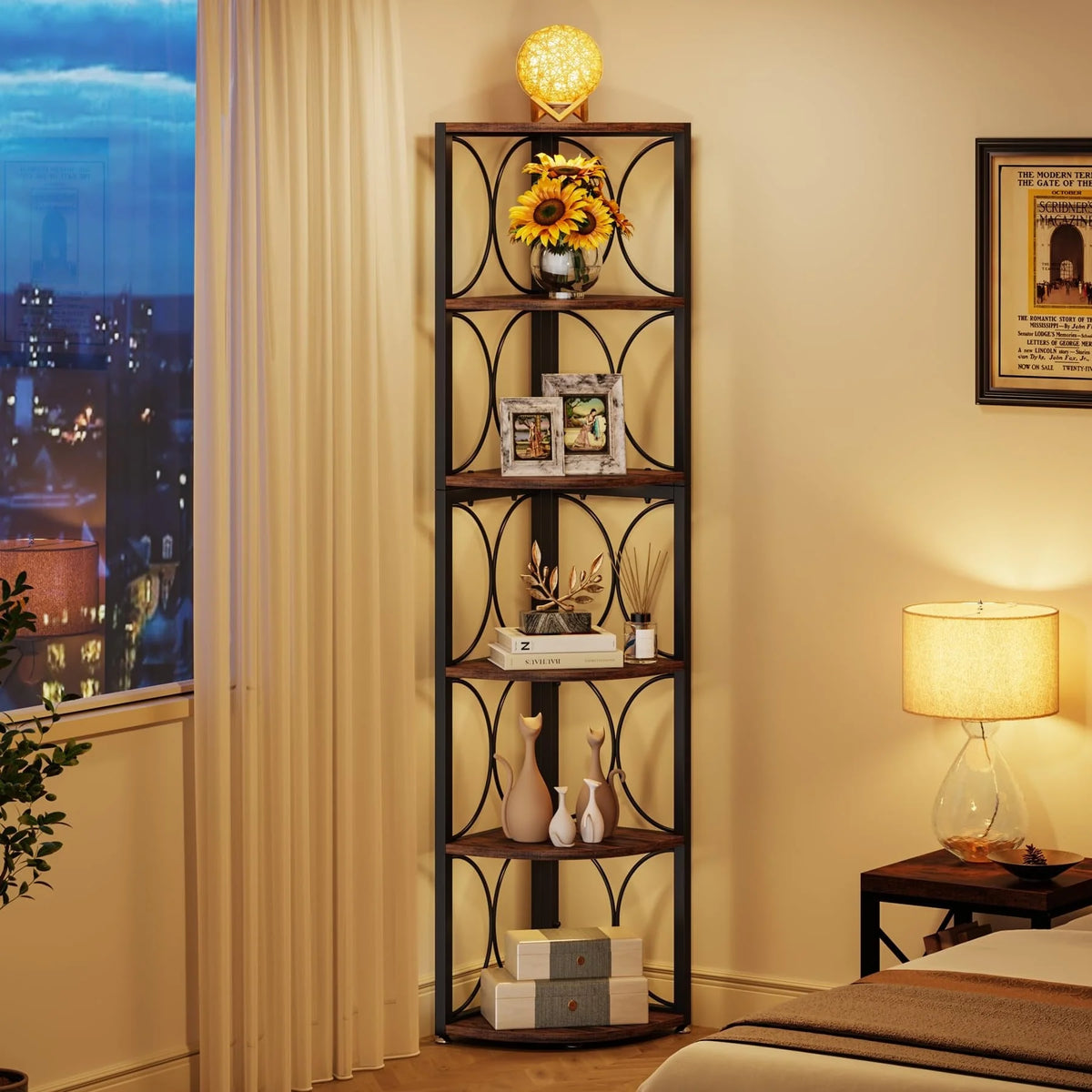 67 Inch Tall Corner Shelf, Freestanding Corner Bookshelf and Storage Shelving Unit