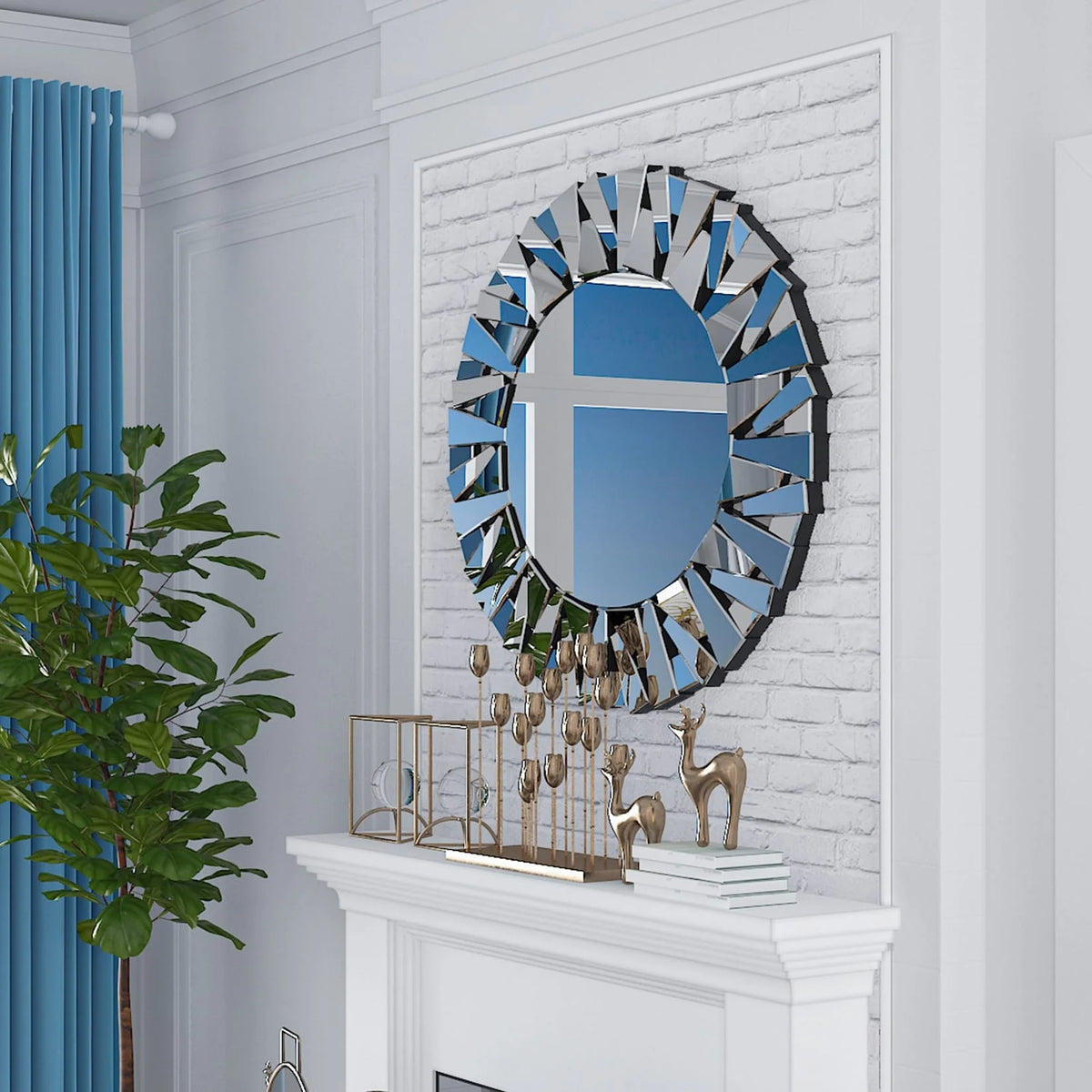 32 Inch Round Decorative Wall Mirror, Glass Accent Mirror for Home Decor