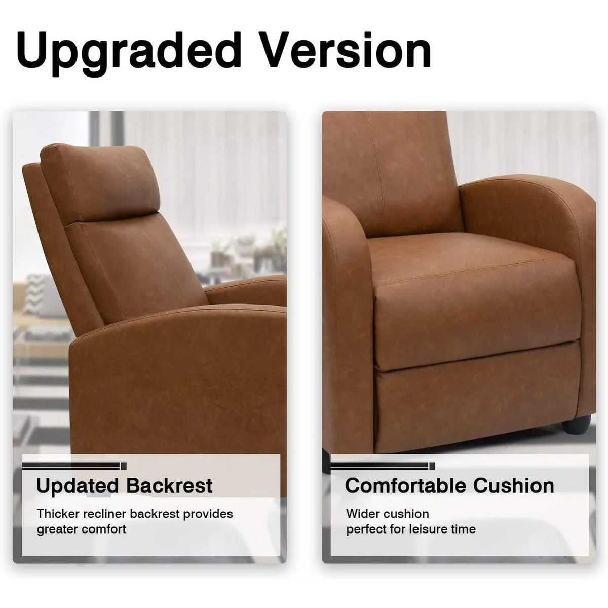 PU Leather Recliner Chair, Single Living Room Sofa Lounge Chair with Reclining Function