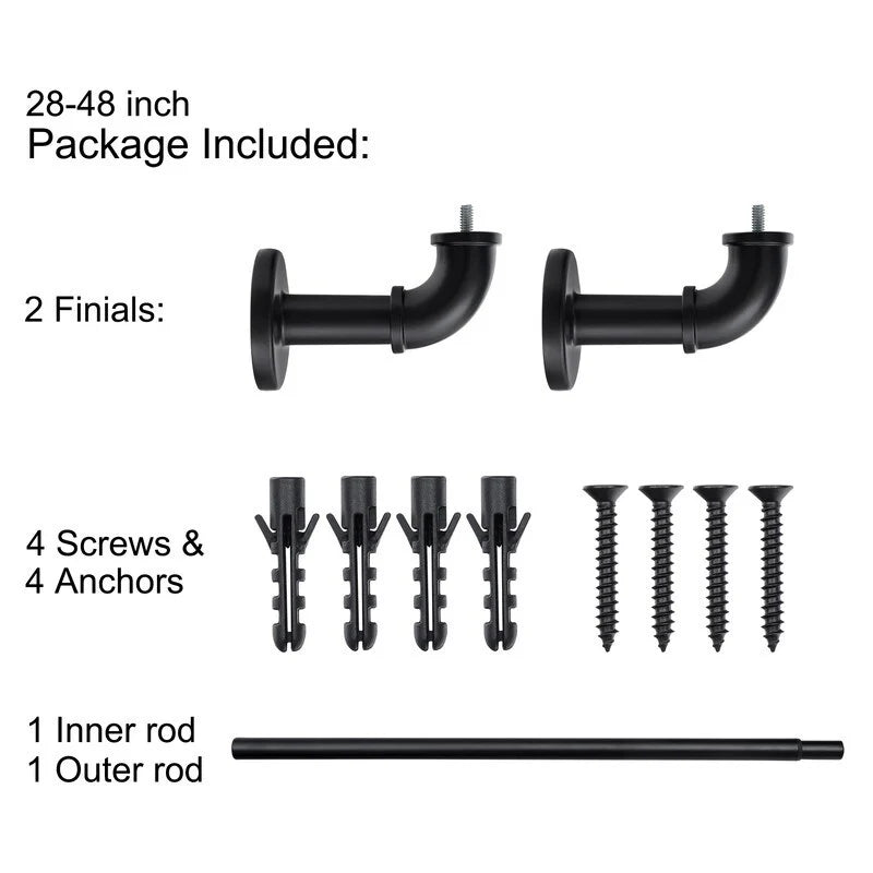 1 Inch Industrial Curtain Rods for Windows, Blackout Wrap-Around Rods, Rustic Matte Black