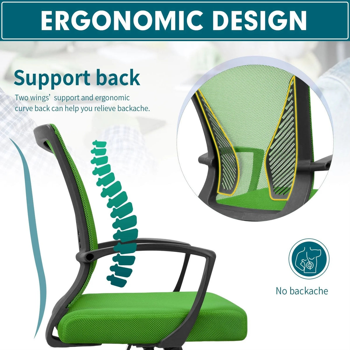 Ergonomic Mesh Office Chair with Lumbar Support, Breathable Computer Desk Chair