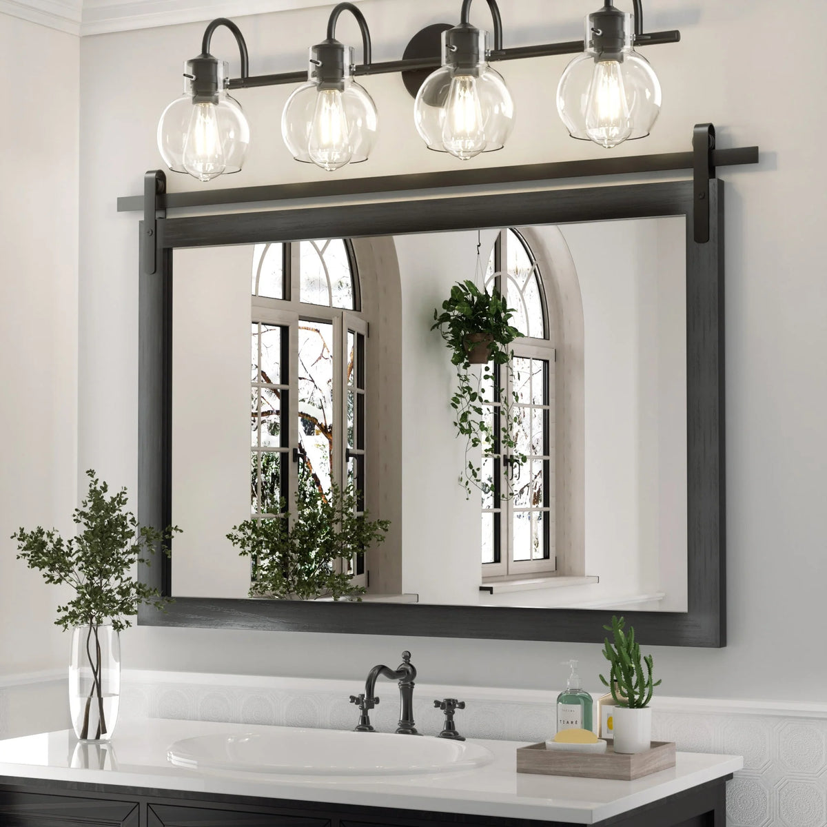 Modern Rectangular Wall Mirror with Wood Frame, Bathroom and Barn Door Mirror, Multiple Sizes