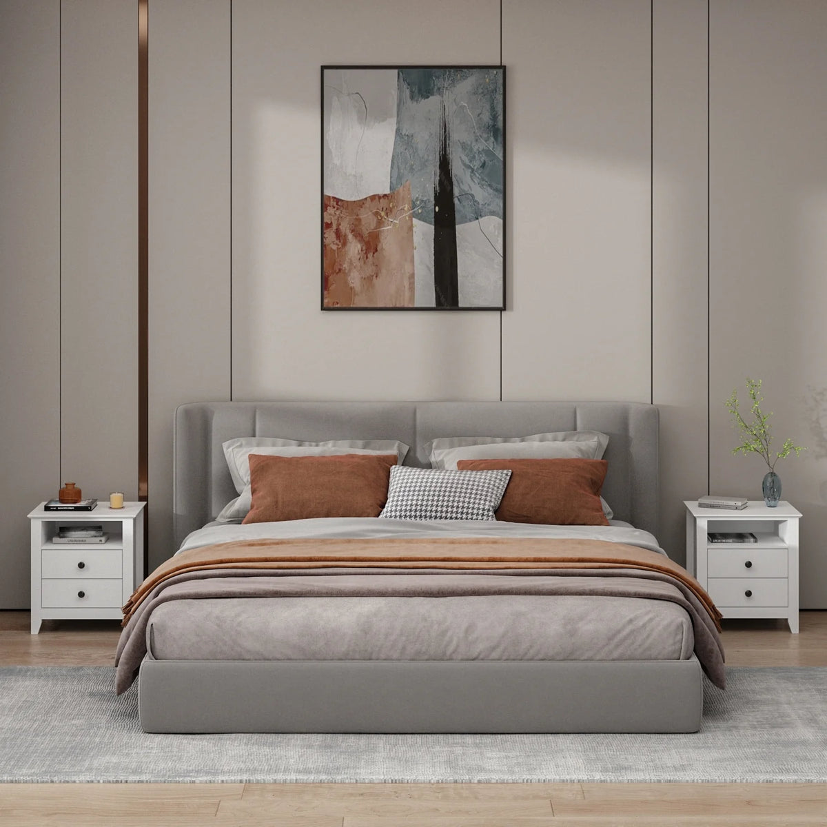 21.7 Inch Tall White Nightstand, 2 Drawers and 1 Open Shelf Bedside End Table