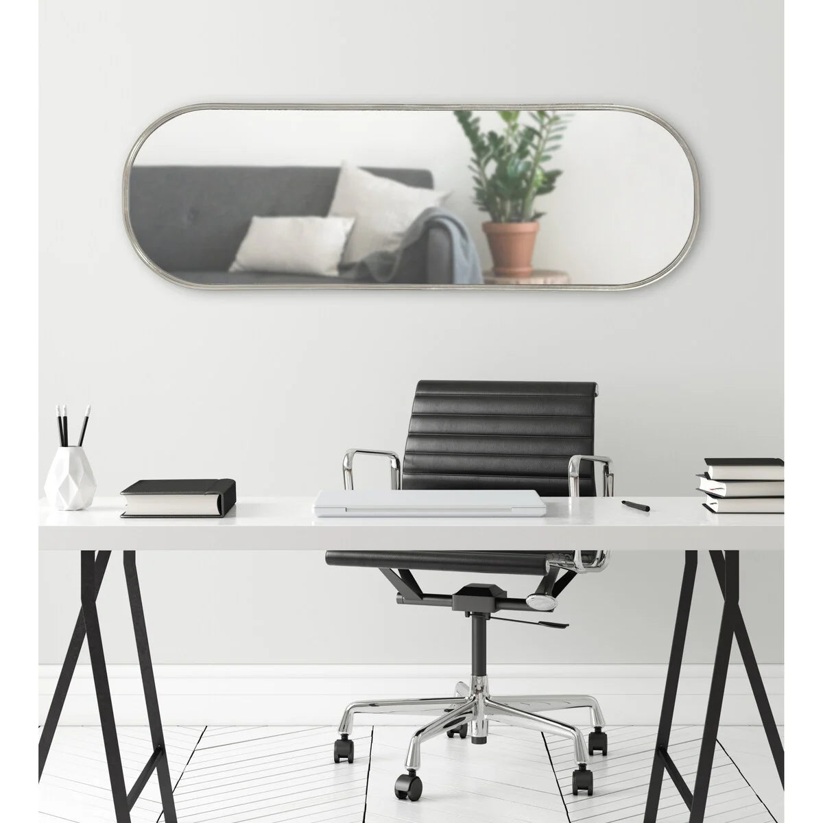 Modern Capsule Framed Wall Mirror, Decorative Oval Accent Mirror for Living Room, Bedroom and Entryway